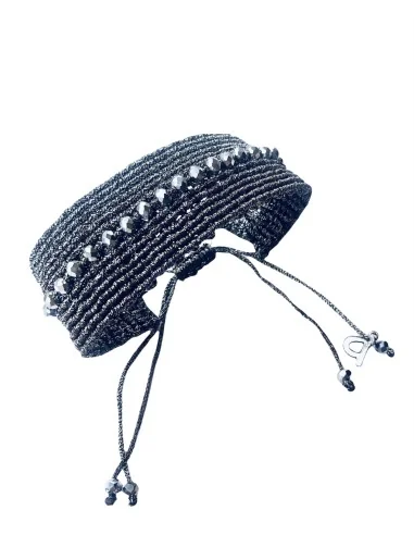 Χειροποίητο γυναικείο μακραμέ σετ βραχιόλι δαχτυλίδι με πέτρες Αιματίτη και κρύσταλλα Τσεχίας Starlight