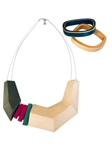 Χειροποίητο γυναικείο ξύλινο σετ κοσμημάτων βραχιόλια και κολιέ Xenia