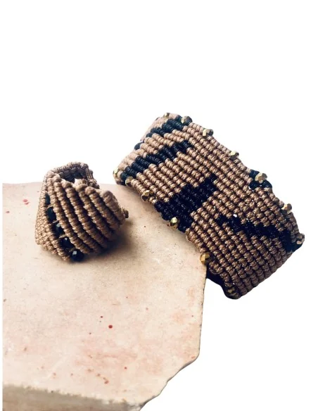 Χειροποίητο γυναικείο σετ μακραμέ βραχιόλι και δαχτυλίδι