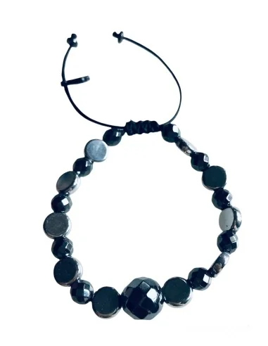 Χειροποίητο βραχιόλι με ημιπολύτιμες πέτρες αιματίτη σε κορδόνι με αυξομείωση Xenia