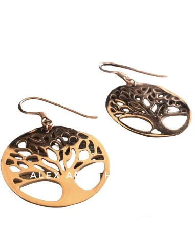 Γυναικεία κρεμαστά ατσάλινα σκουλαρίκια σε ροζ χρυσό Life tree