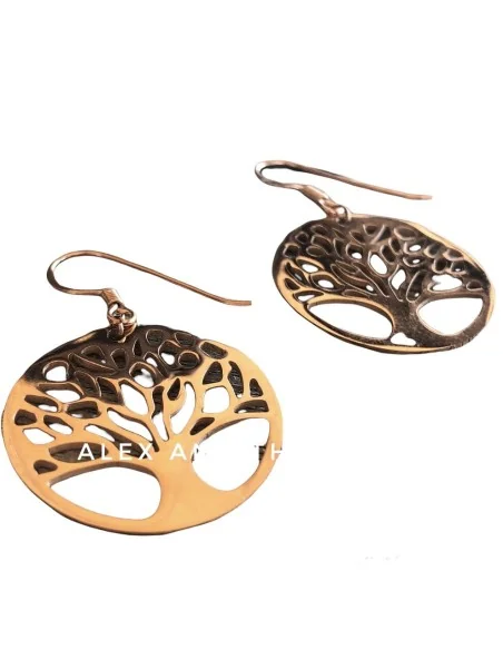 Γυναικεία κρεμαστά ατσάλινα σκουλαρίκια σε ροζ χρυσό Life tree