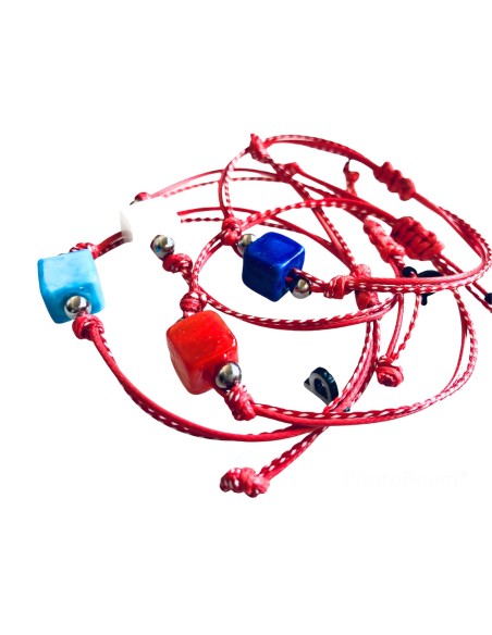 Χειροποίητο βραχιόλι μαρτάκι με κύβο από σμάλτο σε 4 αποχρώσεις σε δίχρωμο κορδόνι Cube