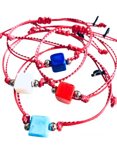 Χειροποίητο βραχιόλι μαρτάκι με κύβο από σμάλτο σε 4 αποχρώσεις σε δίχρωμο κορδόνι Cube