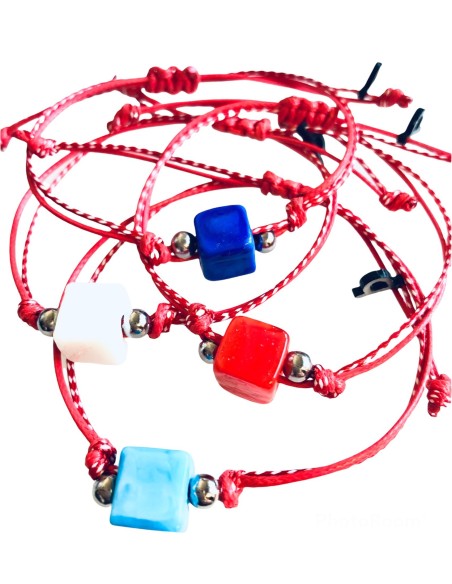 Χειροποίητο βραχιόλι μαρτάκι με κύβο από σμάλτο σε 4 αποχρώσεις σε δίχρωμο κορδόνι Cube