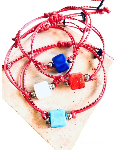 Χειροποίητο βραχιόλι μαρτάκι με κύβο από σμάλτο σε 4 αποχρώσεις σε δίχρωμο κορδόνι Cube