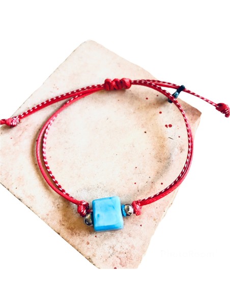 Χειροποίητο βραχιόλι μαρτάκι με κύβο από σμάλτο σε 4 αποχρώσεις σε δίχρωμο κορδόνι Cube