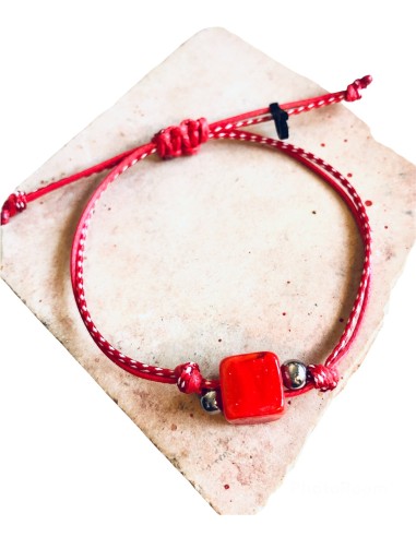 Χειροποίητο βραχιόλι μαρτάκι με κύβο από σμάλτο σε 4 αποχρώσεις σε δίχρωμο κορδόνι Cube