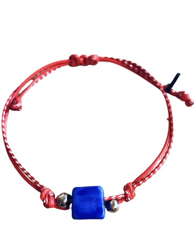 Χειροποίητο βραχιόλι μαρτάκι με κύβο από σμάλτο σε 4 αποχρώσεις σε δίχρωμο κορδόνι Cube