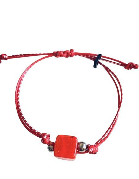 Χειροποίητο βραχιόλι μαρτάκι με κύβο από σμάλτο σε 4 αποχρώσεις σε δίχρωμο κορδόνι Cube