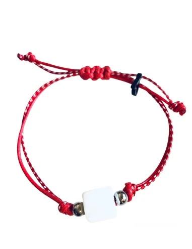 Χειροποίητο βραχιόλι μαρτάκι με κύβο από σμάλτο σε 4 αποχρώσεις σε δίχρωμο κορδόνι Cube