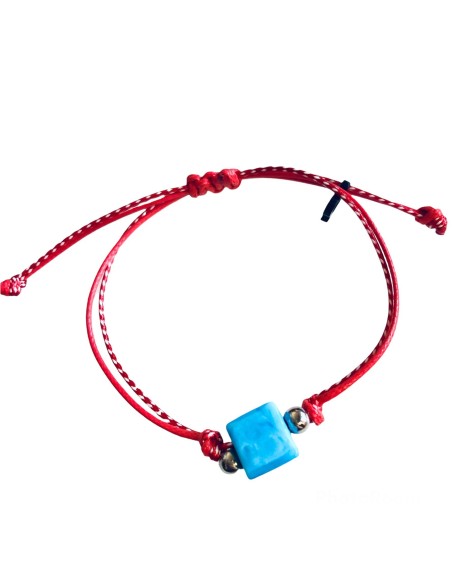 Χειροποίητο βραχιόλι μαρτάκι με κύβο από σμάλτο σε 4 αποχρώσεις σε δίχρωμο κορδόνι Cube