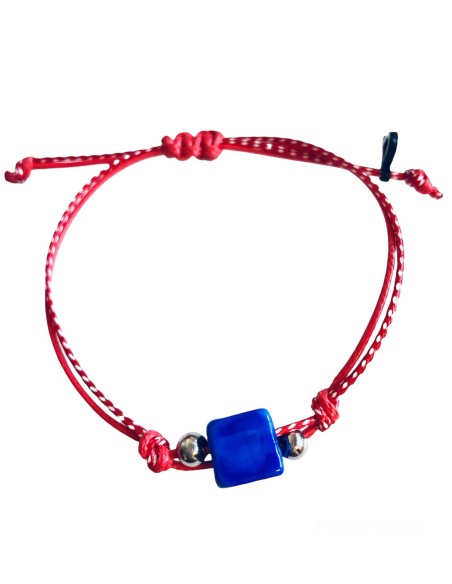 Χειροποίητο βραχιόλι μαρτάκι με κύβο από σμάλτο σε 4 αποχρώσεις σε δίχρωμο κορδόνι Cube