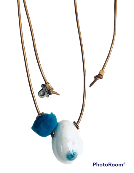 Χειροποίητο κολιέ μάτι από σμάλτο με πον πον