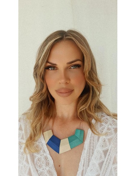 Χειροποίητο γυναικείο τρίχωμο κολιέ από ξύλο και ατσάλι Serifos