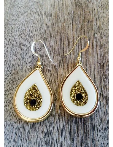 Κόσμημα σκουλαρίκια μάτι σε σχήμα σταγόνας με επίχρυσο πλαίσιο, σε 6 αποχρώσεις με γάντζους από ασήμι 925 επιχρυσωμένο Evil eye