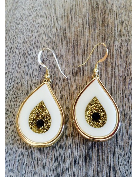 Κόσμημα σκουλαρίκια μάτι σε σχήμα σταγόνας με επίχρυσο πλαίσιο, σε 6 αποχρώσεις με γάντζους από ασήμι 925 επιχρυσωμένο Evil eye