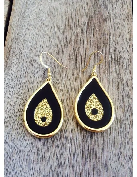 Κόσμημα σκουλαρίκια μάτι σε σχήμα σταγόνας με επίχρυσο πλαίσιο, σε 6 αποχρώσεις με γάντζους από ασήμι 925 επιχρυσωμένο Evil eye