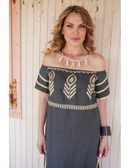 Χειροποίητο γυναικείο κολιέ από ξύλο σε λευκό και μαύρο Antilles