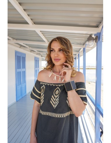 Χειροποίητο γυναικείο κολιέ από ξύλο σε λευκό και μαύρο Antilles