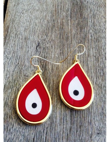 Κόσμημα σκουλαρίκια μάτι σε σχήμα σταγόνας με επίχρυσο πλαίσιο, σε 6 αποχρώσεις με γάντζους από ασήμι 925 επιχρυσωμένο Evil eye