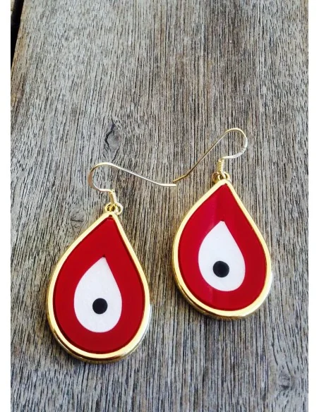 Κόσμημα σκουλαρίκια μάτι σε σχήμα σταγόνας με επίχρυσο πλαίσιο, σε 6 αποχρώσεις με γάντζους από ασήμι 925 επιχρυσωμένο Evil eye