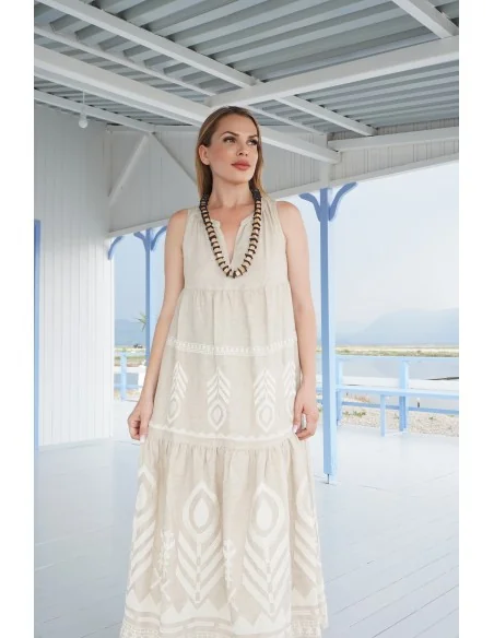 Χειροποίητο γυναικείο τρισδιάστατο ξύλινο κολιέ σε μπεζ και blue black The Cube