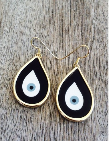 Κόσμημα σκουλαρίκια μάτι σε σχήμα σταγόνας με επίχρυσο πλαίσιο, σε 6 αποχρώσεις με γάντζους από ασήμι 925 επιχρυσωμένο Evil eye
