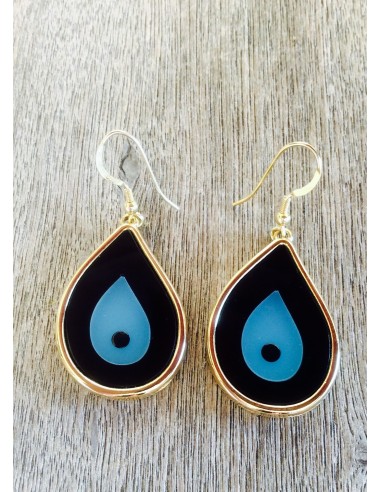 Κόσμημα σκουλαρίκια μάτι σε σχήμα σταγόνας με επίχρυσο πλαίσιο, σε 6 αποχρώσεις με γάντζους από ασήμι 925 επιχρυσωμένο Evil eye