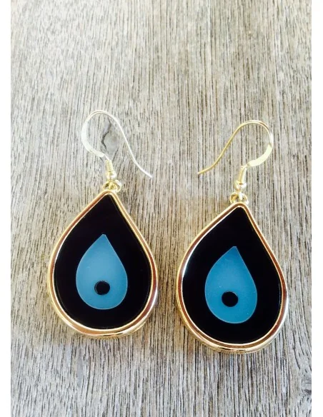 Κόσμημα σκουλαρίκια μάτι σε σχήμα σταγόνας με επίχρυσο πλαίσιο, σε 6 αποχρώσεις με γάντζους από ασήμι 925 επιχρυσωμένο Evil eye
