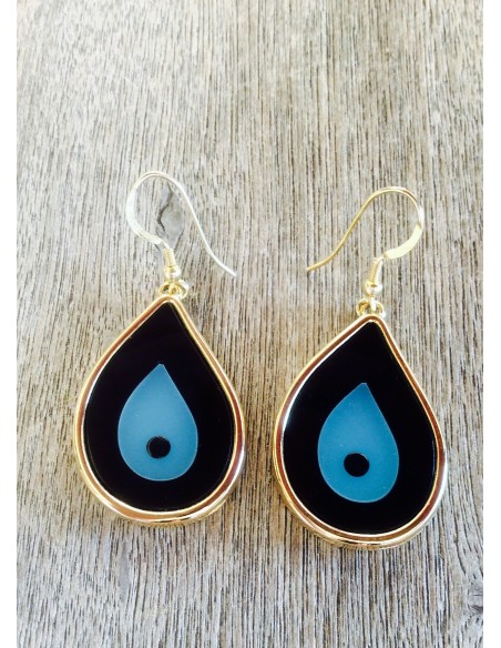 Κόσμημα σκουλαρίκια μάτι σε σχήμα σταγόνας με επίχρυσο πλαίσιο, σε 6 αποχρώσεις με γάντζους από ασήμι 925 επιχρυσωμένο Evil eye