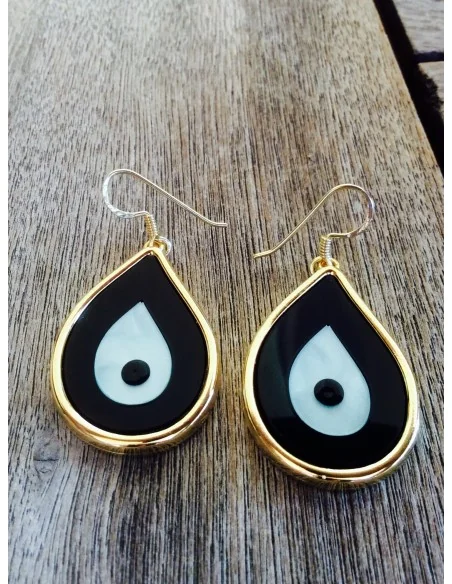 Κόσμημα σκουλαρίκια μάτι σε σχήμα σταγόνας με επίχρυσο πλαίσιο, σε 6 αποχρώσεις με γάντζους από ασήμι 925 επιχρυσωμένο Evil eye