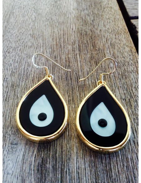 Κόσμημα σκουλαρίκια μάτι σε σχήμα σταγόνας με επίχρυσο πλαίσιο, σε 6 αποχρώσεις με γάντζους από ασήμι 925 επιχρυσωμένο Evil eye