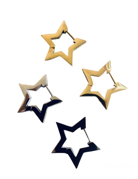 Σκουλαρίκια από ανοξείδωτο χειρουργικό ατσάλι σε σχέδιο αστέρι στην απόχρωση του χρυσού και του ασημί Star