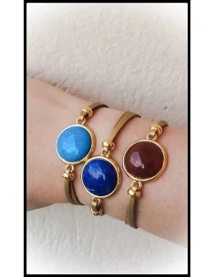 Βραχιόλι με ημιπολύτιμη πέτρα σε καστόρ δέρμα Filio