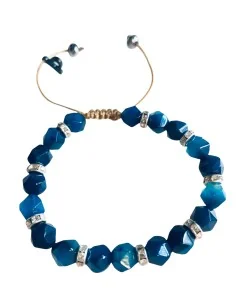 Χειροποίητο βραχιόλι από μπλε ημιπολύτιμες πέτρες Αχάτη και ροδέλες από ατσάλι Blue sea 2