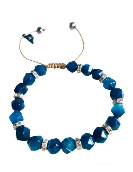 Χειροποίητο βραχιόλι από μπλε ημιπολύτιμες πέτρες Αχάτη και ροδέλες από ατσάλι Blue sea