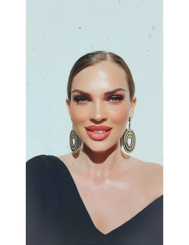 Κόσμημα σκουλαρίκια από plexi glass με σχέδιο με τρεις ομόκεντρους κύκλους σε χρυσό και μαύρο και κούμπωμα καρφί Round