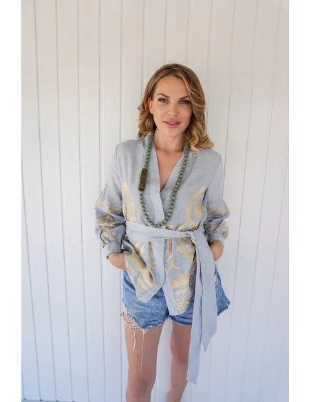 Χειροποίητο γυναικείο μακρύ κολιέ από ξύλο σε μπεζ χακί καφέ Night tube