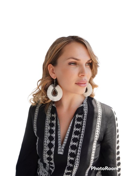 Χειροποίητο κόσμημα σκουλαρίκια boho σε 4 αποχρώσεις με πέτρες Μαρκασίτη και ημιπολύτιμες πέτρες Αιματίτη Sheila