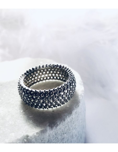 Γυναικείο πομπέ δαχτυλίδι από ασήμι 925 και λευκά ζιργκόν Aster