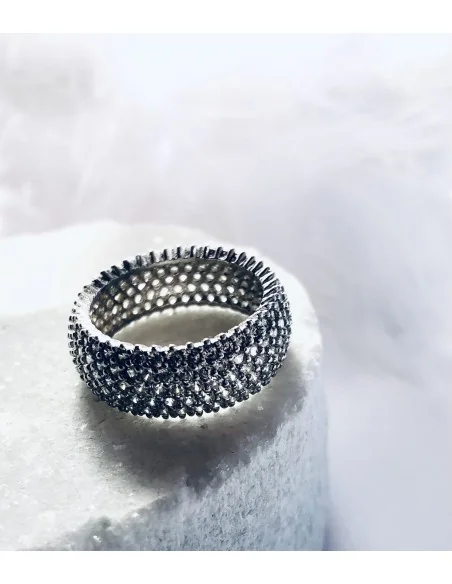 Γυναικείο πομπέ δαχτυλίδι από ασήμι 925 και λευκά ζιργκόν Aster