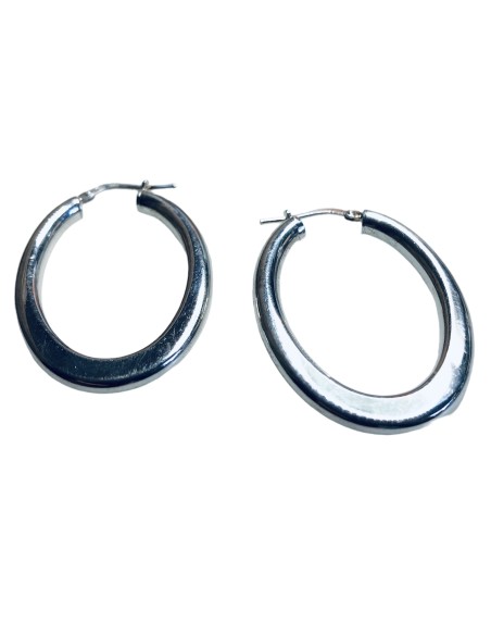 Κόσμημα σκουλαρίκια οβάλ κρίκοι πλακέ από ασήμι 925 Palma