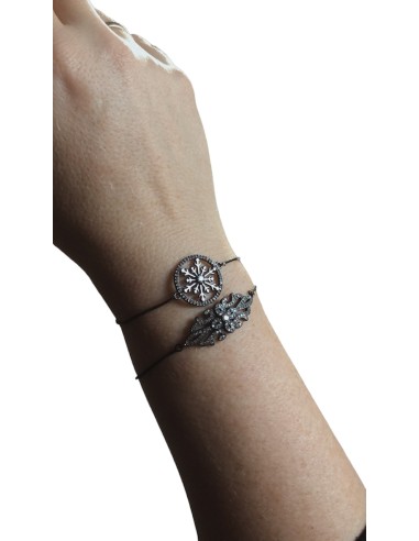 Χειροποίητο βραχιόλι με στοιχείο χιονονιφάδα σε gun metal Χιονονιφάδα