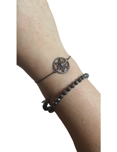 Χειροποίητο βραχιόλι με στοιχείο χιονονιφάδα σε gun metal Χιονονιφάδα