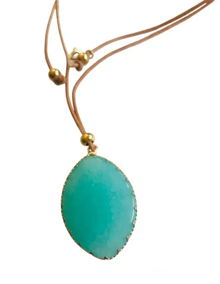 Χειροποίητο γυναικείο κολιέ με βεραμάν πέτρα Νεφρίτη Sxoinousa