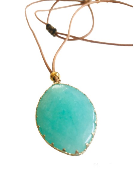 Χειροποίητο γυναικείο κολιέ με βεραμάν πέτρα Νεφρίτη Sxoinousa