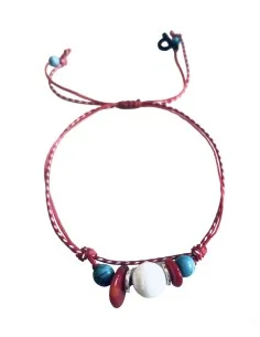 Χειροποίητο βραχιόλι μαρτάκι με πέτρα από Χαολίτη, chips από κοράλι και ροδέλες από ατσάλι σε δίχρωμο κορδόνι Sunny days