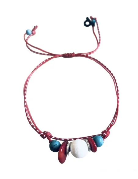 Χειροποίητο βραχιόλι μαρτάκι με πέτρα από Χαολίτη, chips από κοράλι και ροδέλες από ατσάλι σε δίχρωμο κορδόνι Sunny days