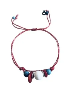 Χειροποίητο βραχιόλι μαρτάκι με πέτρα από Χαολίτη, chips από κοράλι και ροδέλες από ατσάλι σε δίχρωμο κορδόνι Sunny days 2